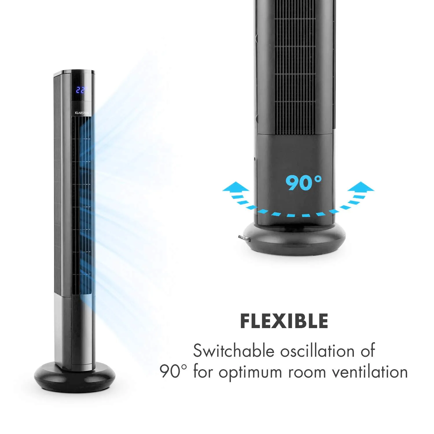 Klarstein ventilateur sur pied 50 W 3 vitesses télécommande