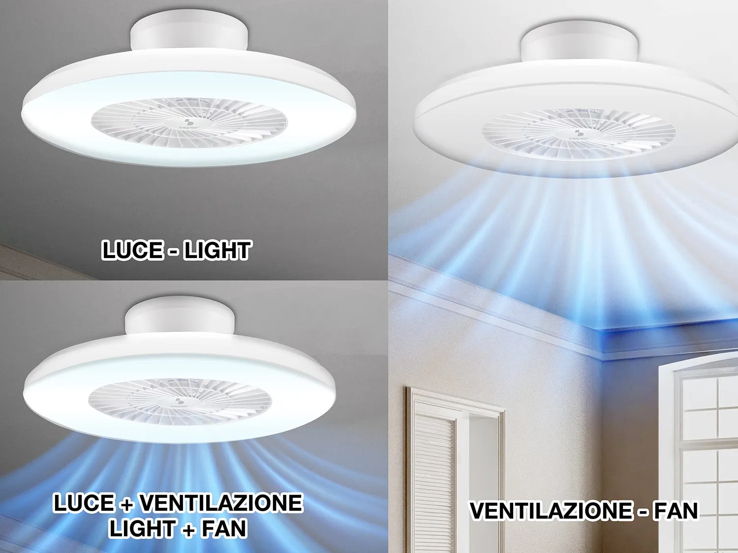 Beper P206VEN650 ventilateur plafond LED 60 cm 3 couleurs
