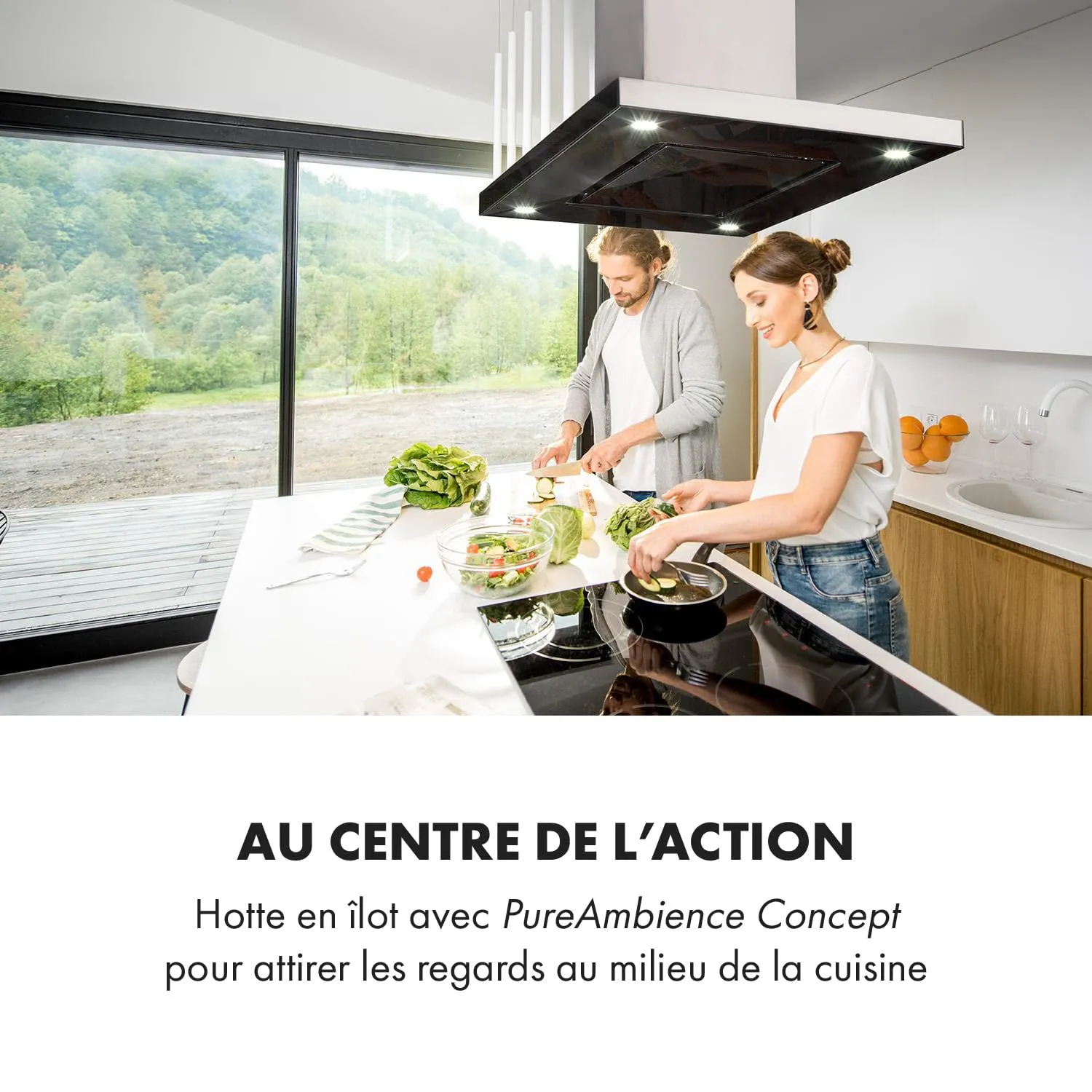 Klarstein Valeria hotte îlot 90 cm argent 642 m³/h LED