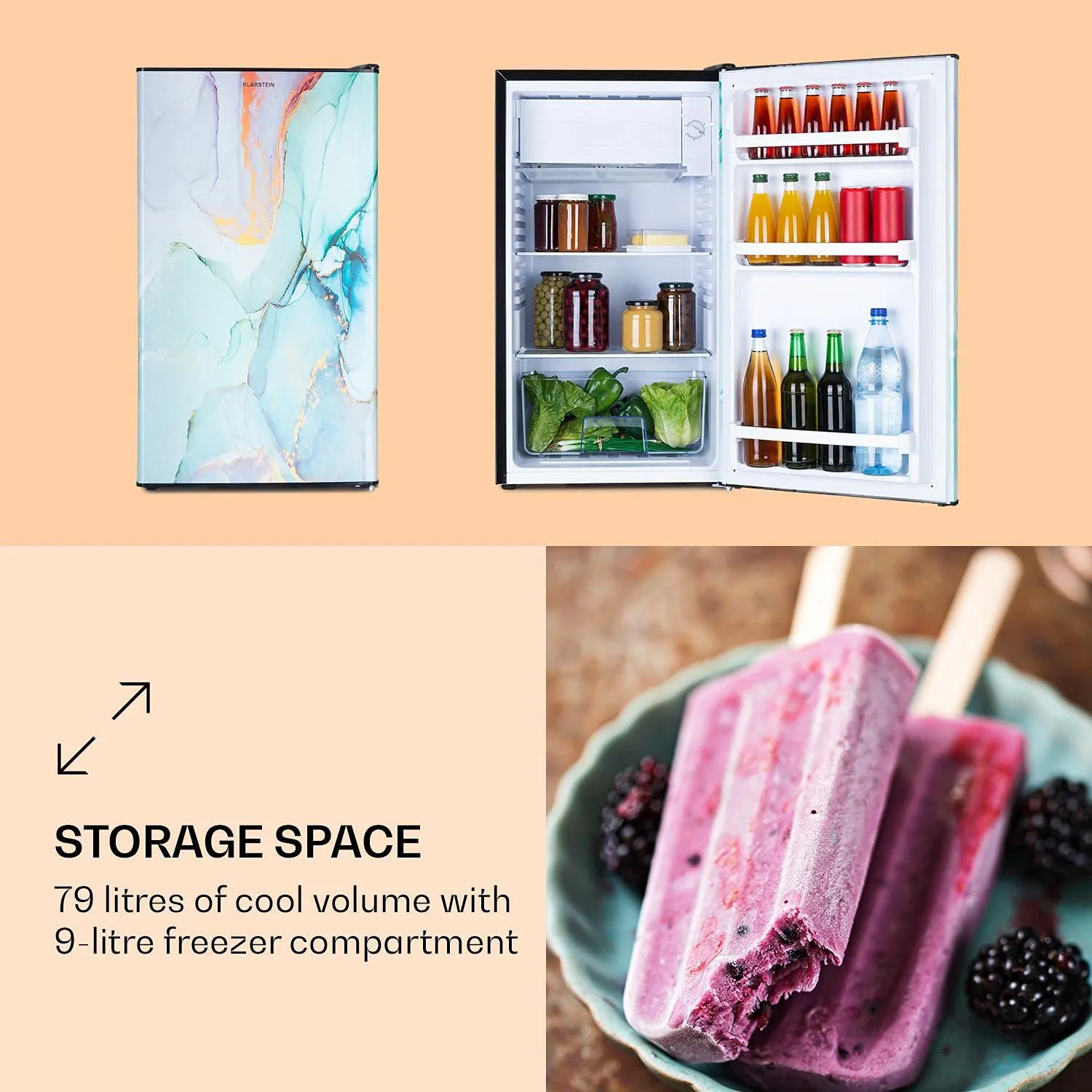 Klarstein CoolArt combiné réfrigérateur 79 L design pastel