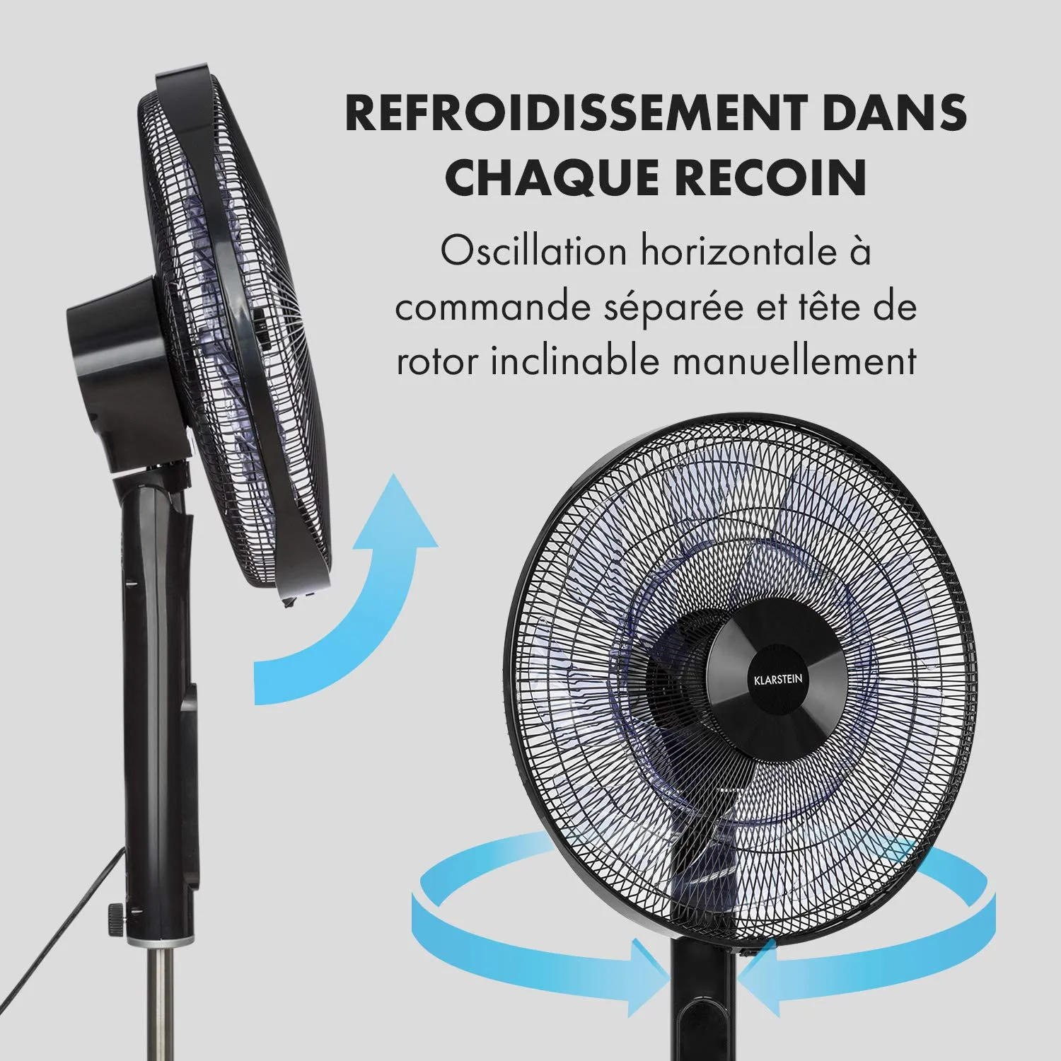 Klarstein Sommerwind ventilateur sur pied noir 41 cm silencieux