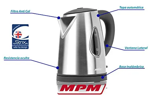 MPM bouilloire électrique inox 1 L 2200 W résistance cachée