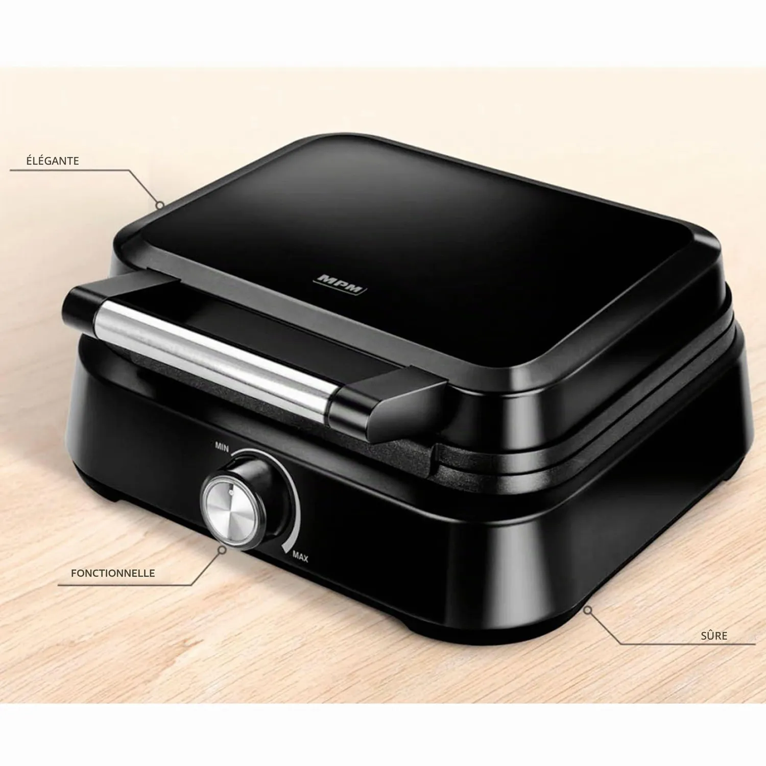 MPM MGO-40 gaufrier belge 2 gaufres 1500 W thermostat noir