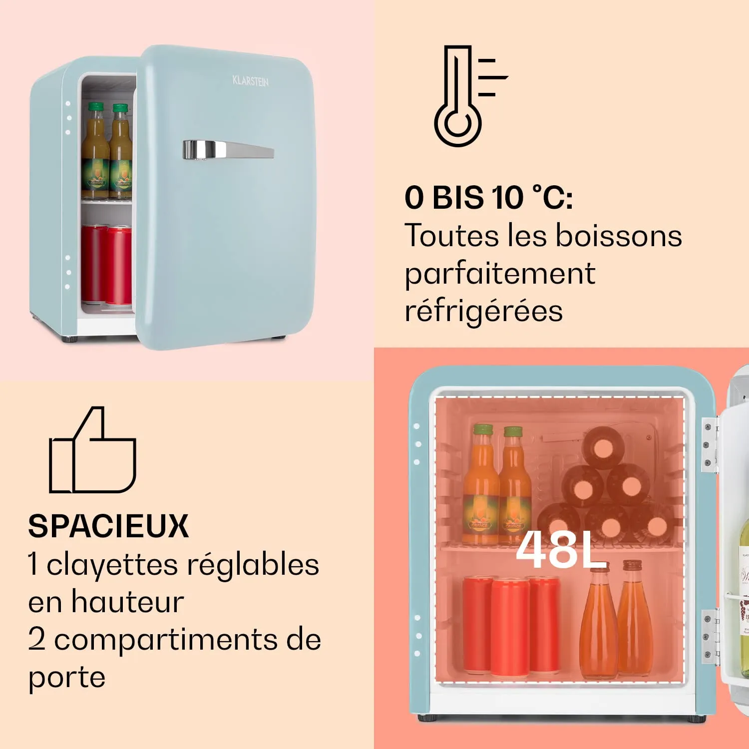 Klarstein Mini Frigo 48L silencieux 0-10°C