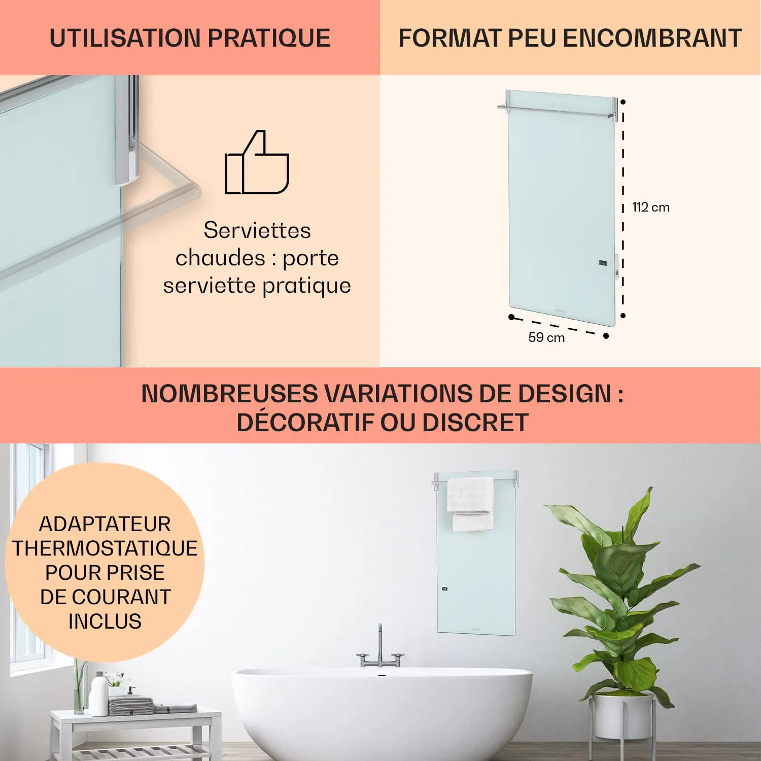 Klarstein Smart chauffage infrarouge mural 850 W WiFi