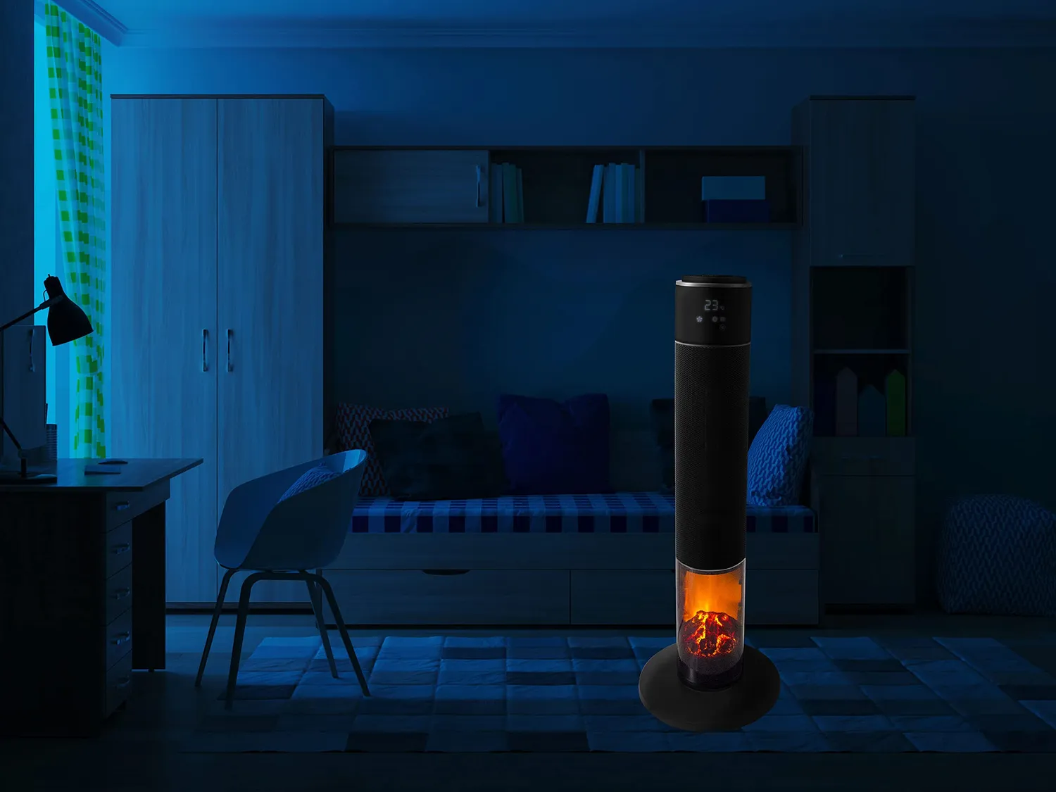 Beper P203TER001 chauffage céramique noir effet flamme oscillant