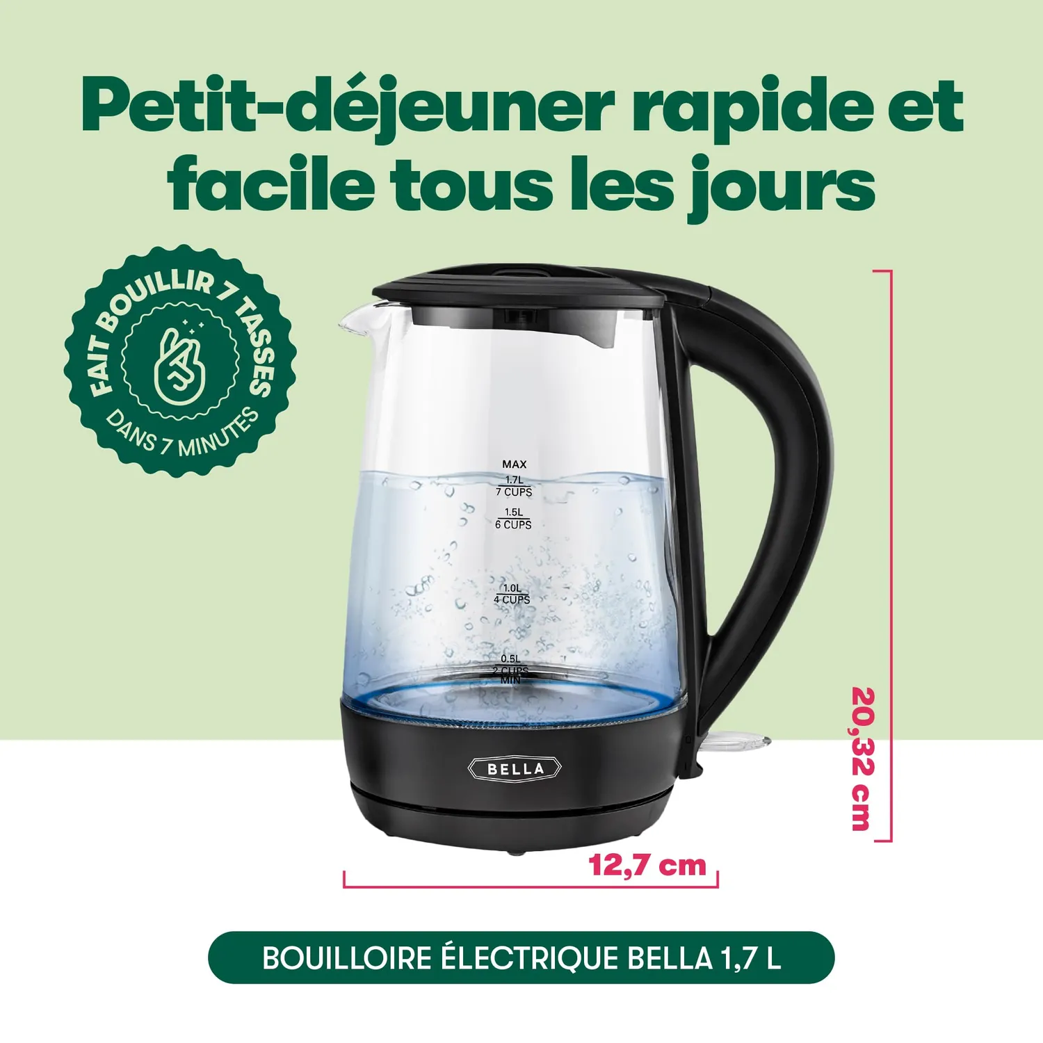Bella bouilloire électrique verre 1,7 L noir LED