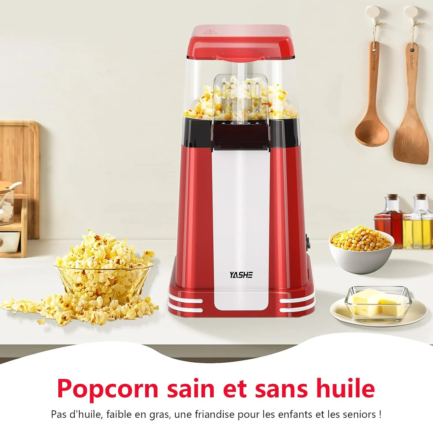 YASHE machine à pop-corn air chaud 1200 W sans huile