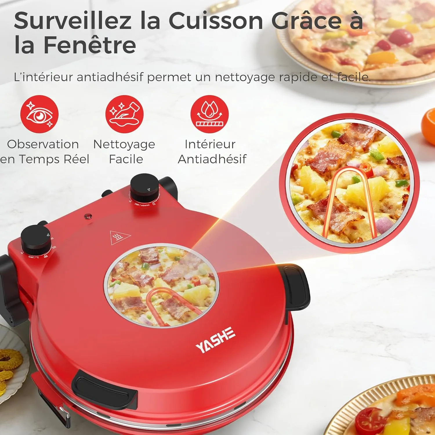 YASHE Four à Pizza Électrique Pierre Minuteur Compact