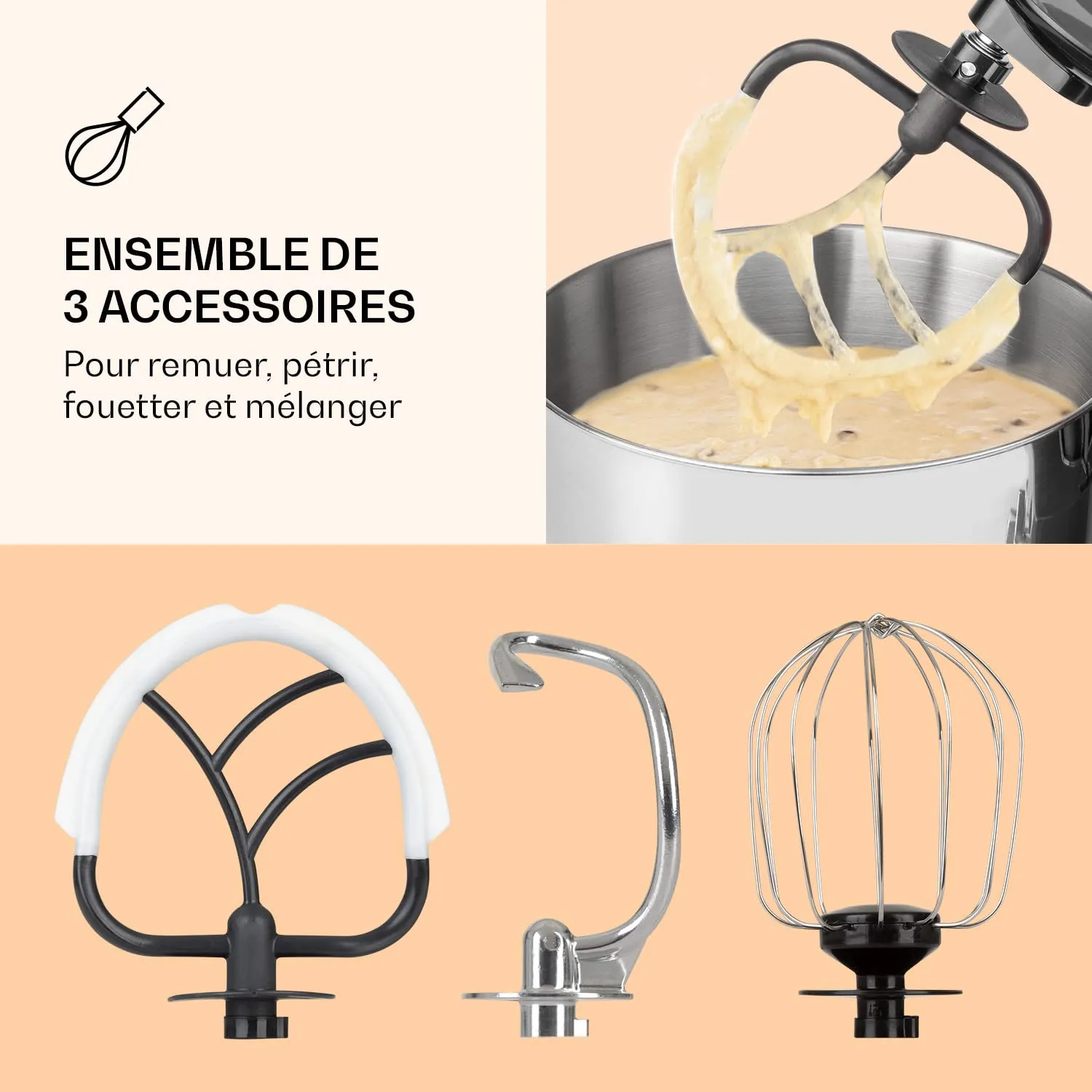 Klarstein robot pâtissier 5L 1300W planétaire 8 directions