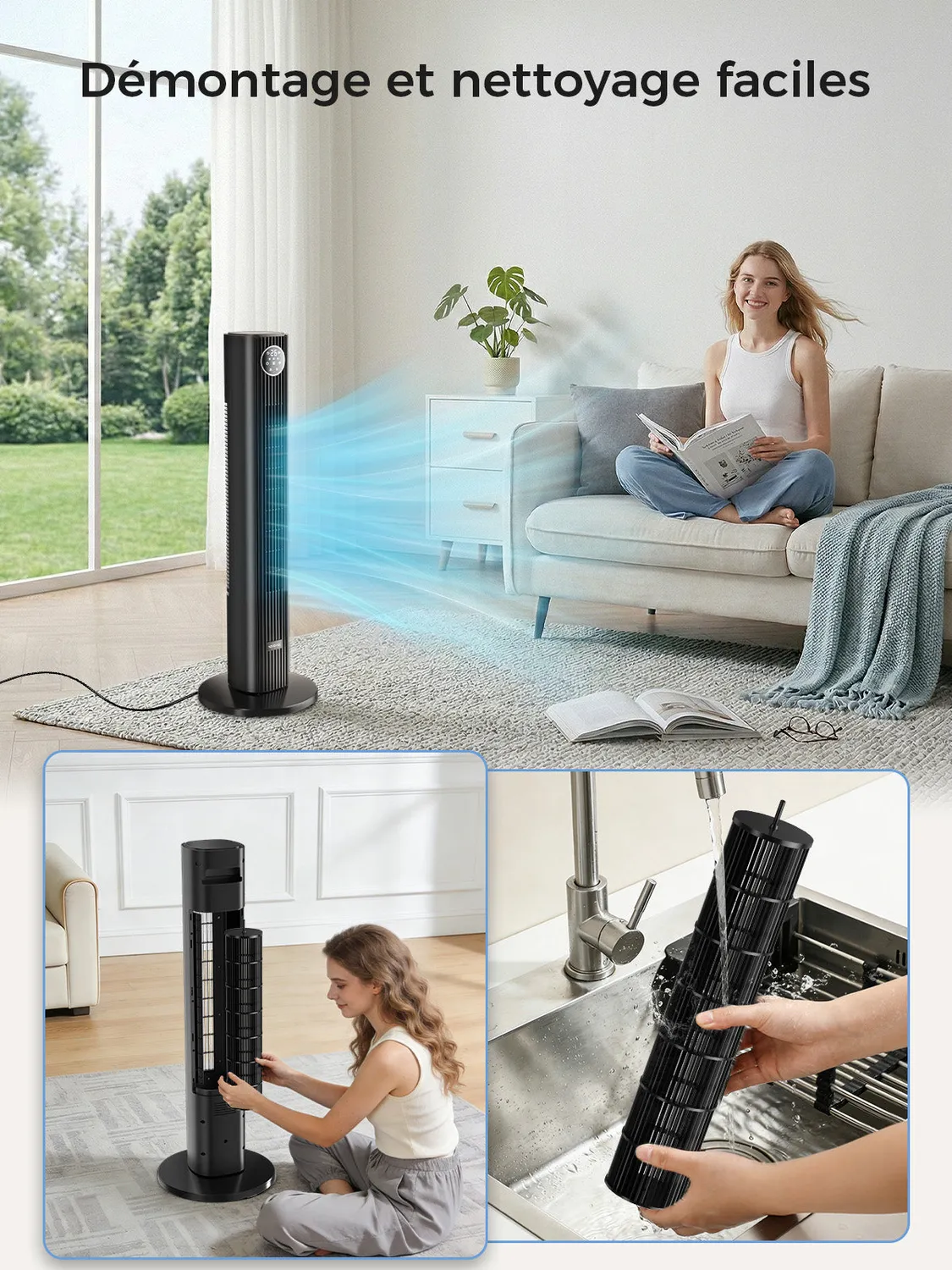 YASHE ventilateur tour oscillant 81cm noir télécommande