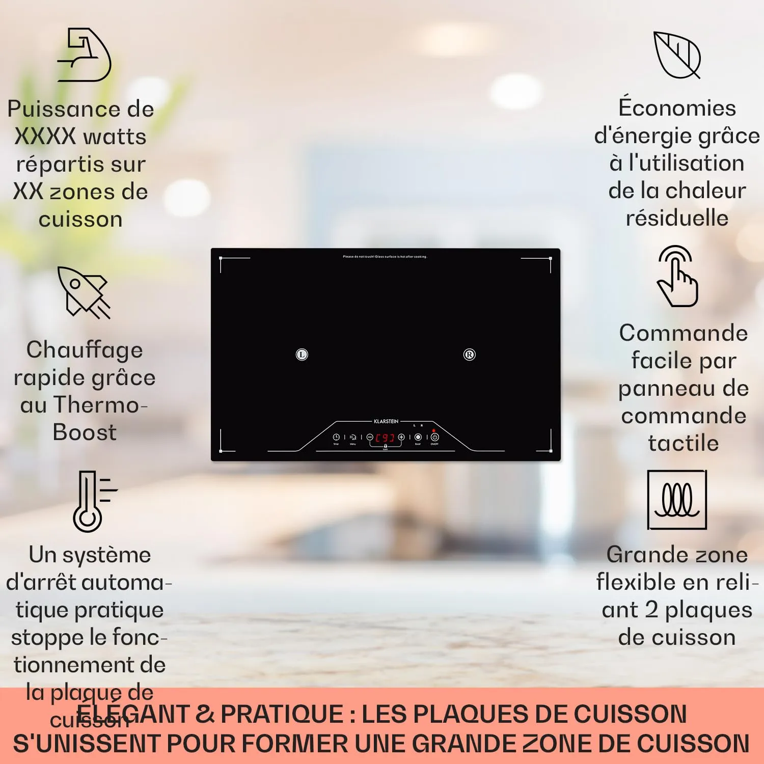 Klarstein Plaque induction encastrable 3500 W free zone