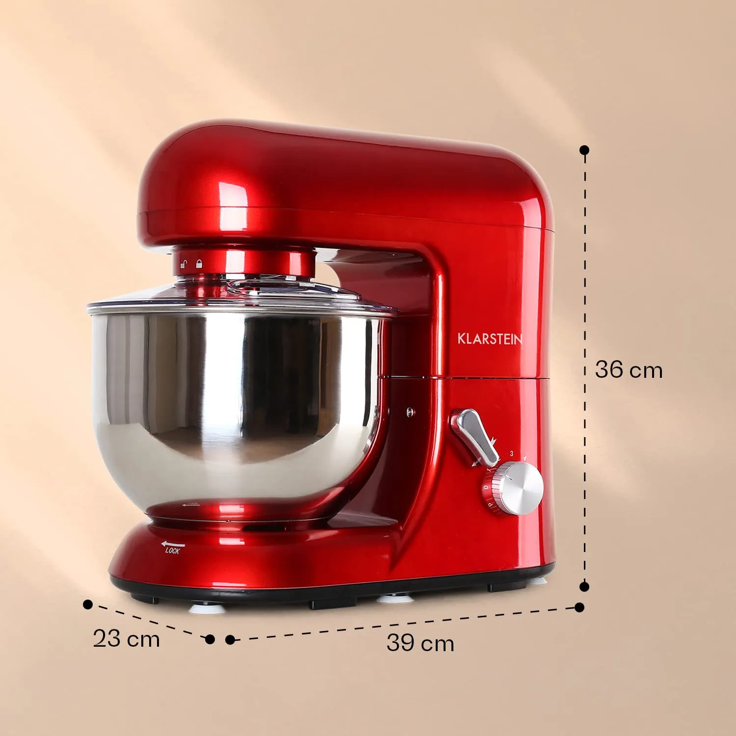 Klarstein Robot Pâtissier Bol 5L 2000W Rouge 6 Vitesses