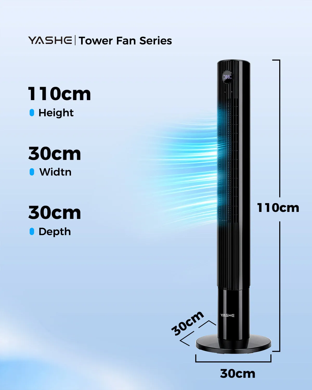 YASHE Ventilateur Tour Numérique ventilateur colonne 3 vitesses