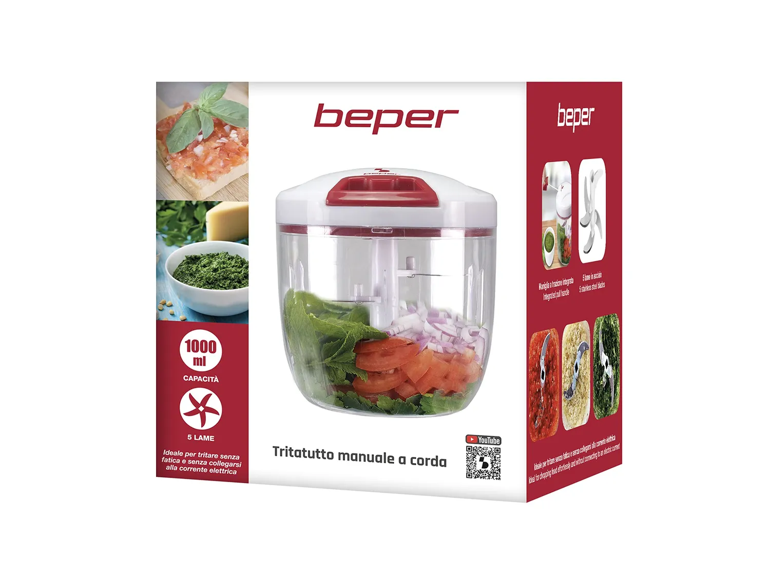 Beper hachoir manuel corde 1000 ml blanc rouge