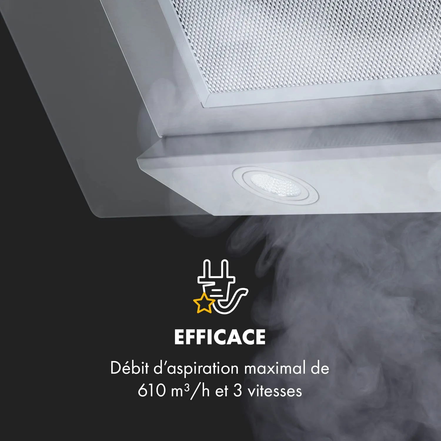 Klarstein Balzac 80cm hotte aspirante argent 610 m3/h