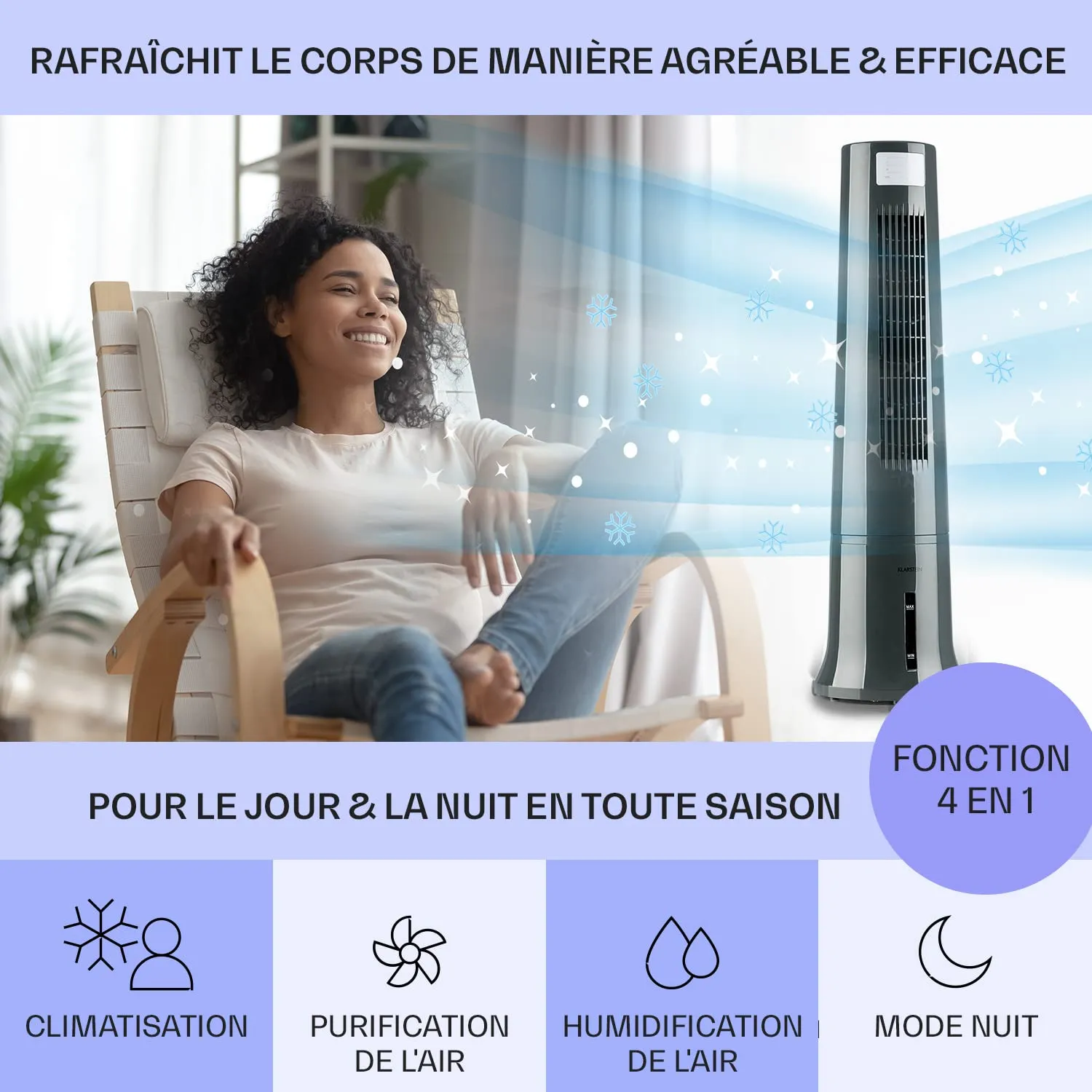 Klarstein rafraîchisseur d'air mobile 2,5L noir silencieux
