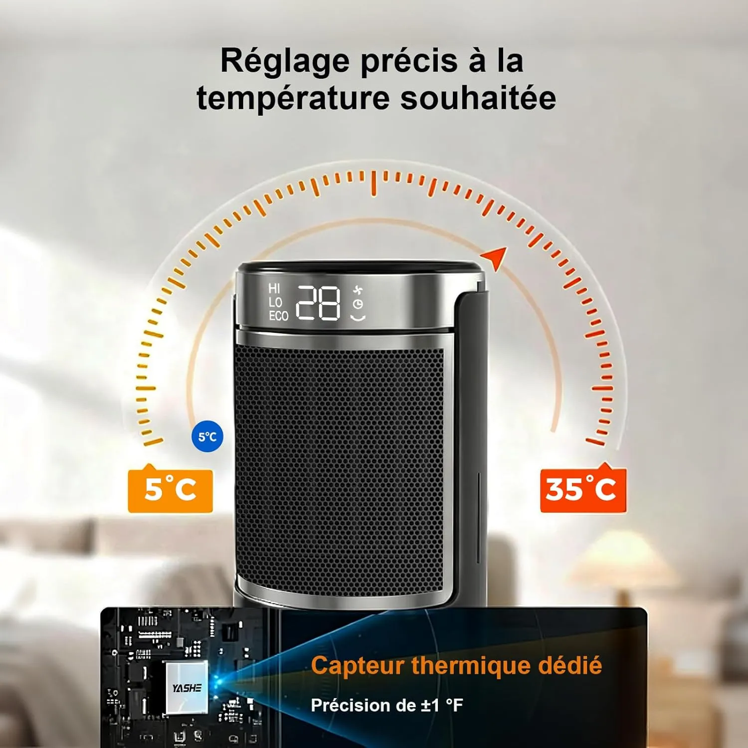 YASHE Radiateur Soufflant Céramique 1500W Télécommande