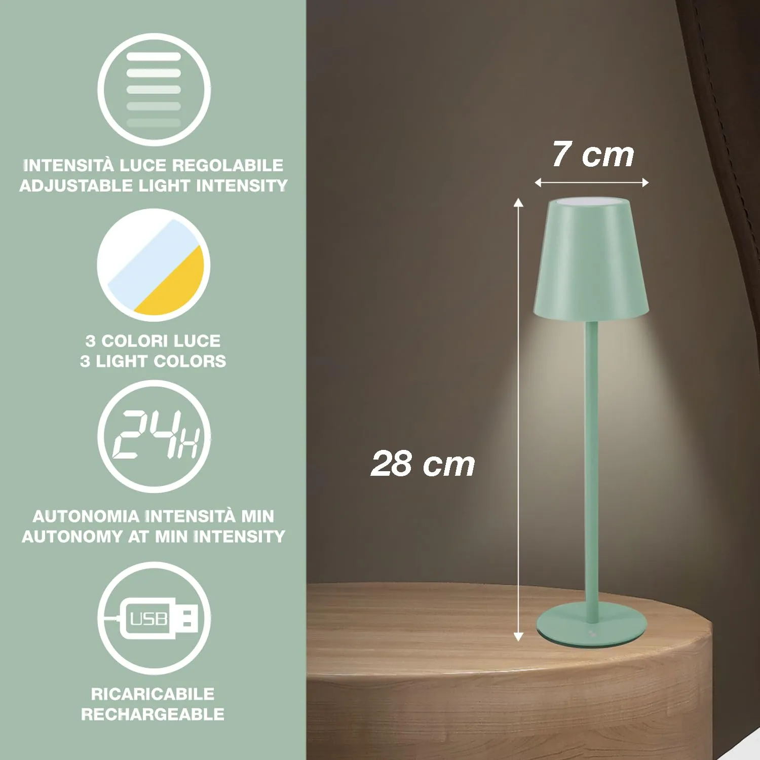 Beper P207ILI203 lampe table LED sauge 78 cm