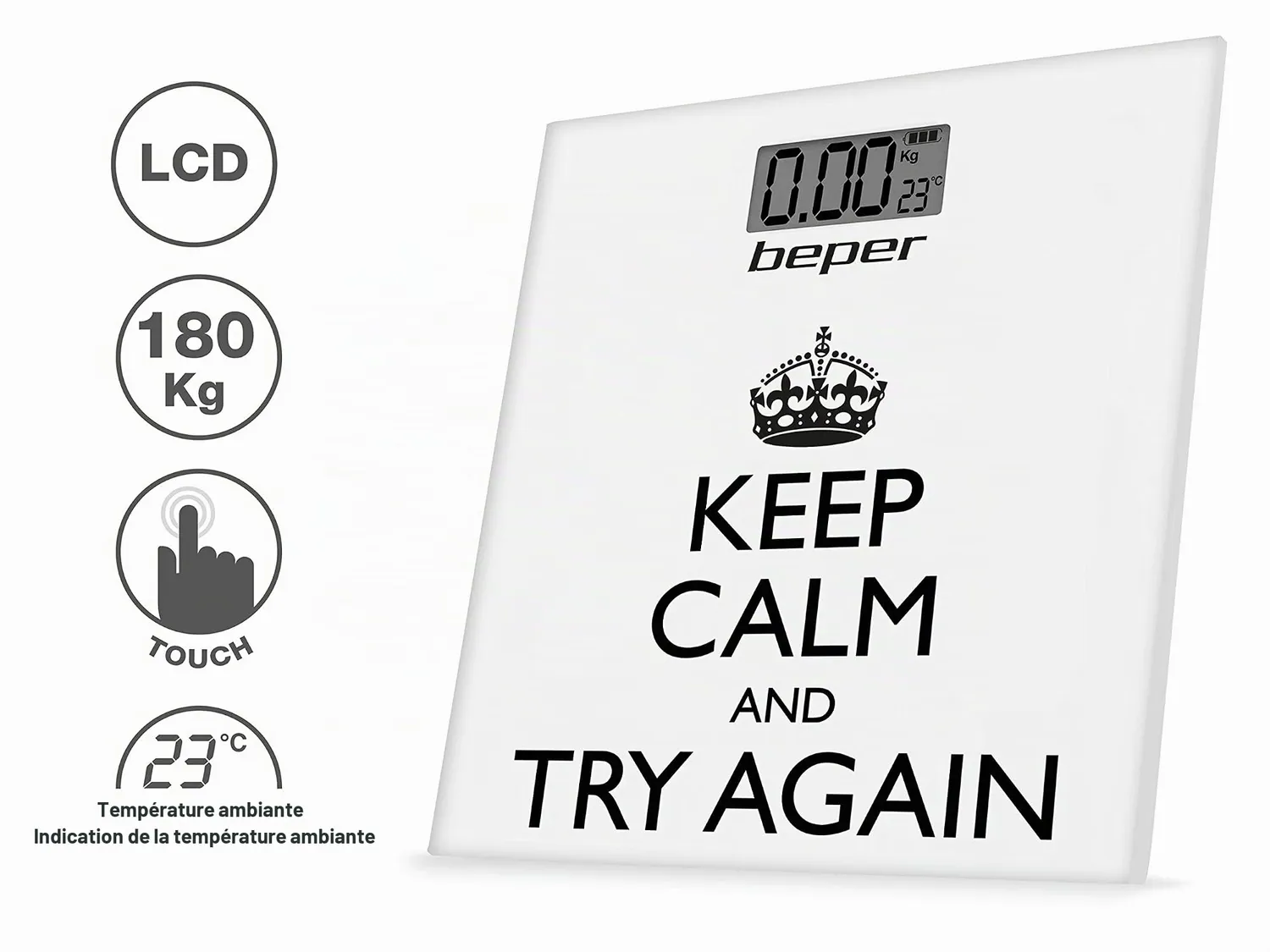 Beper 40.821 Keep Calm pèse-personne blanc 180 kg