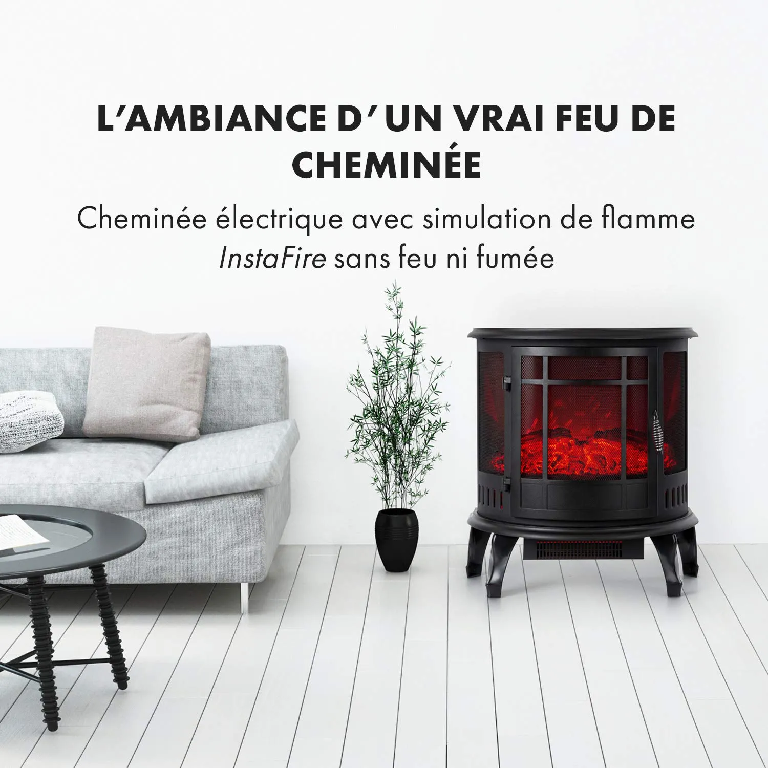 Klarstein Megève cheminée électrique 1850 W noire 25m²