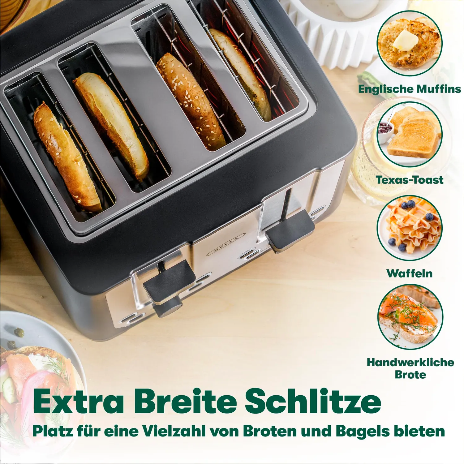 bella grille-pain 4 tranches inox noir fentes extra-larges