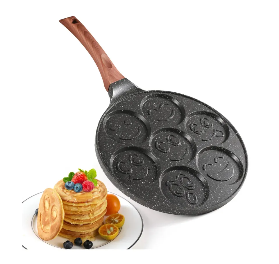 YASHE poêle pancakes sourire 7 trous antiadhésive
