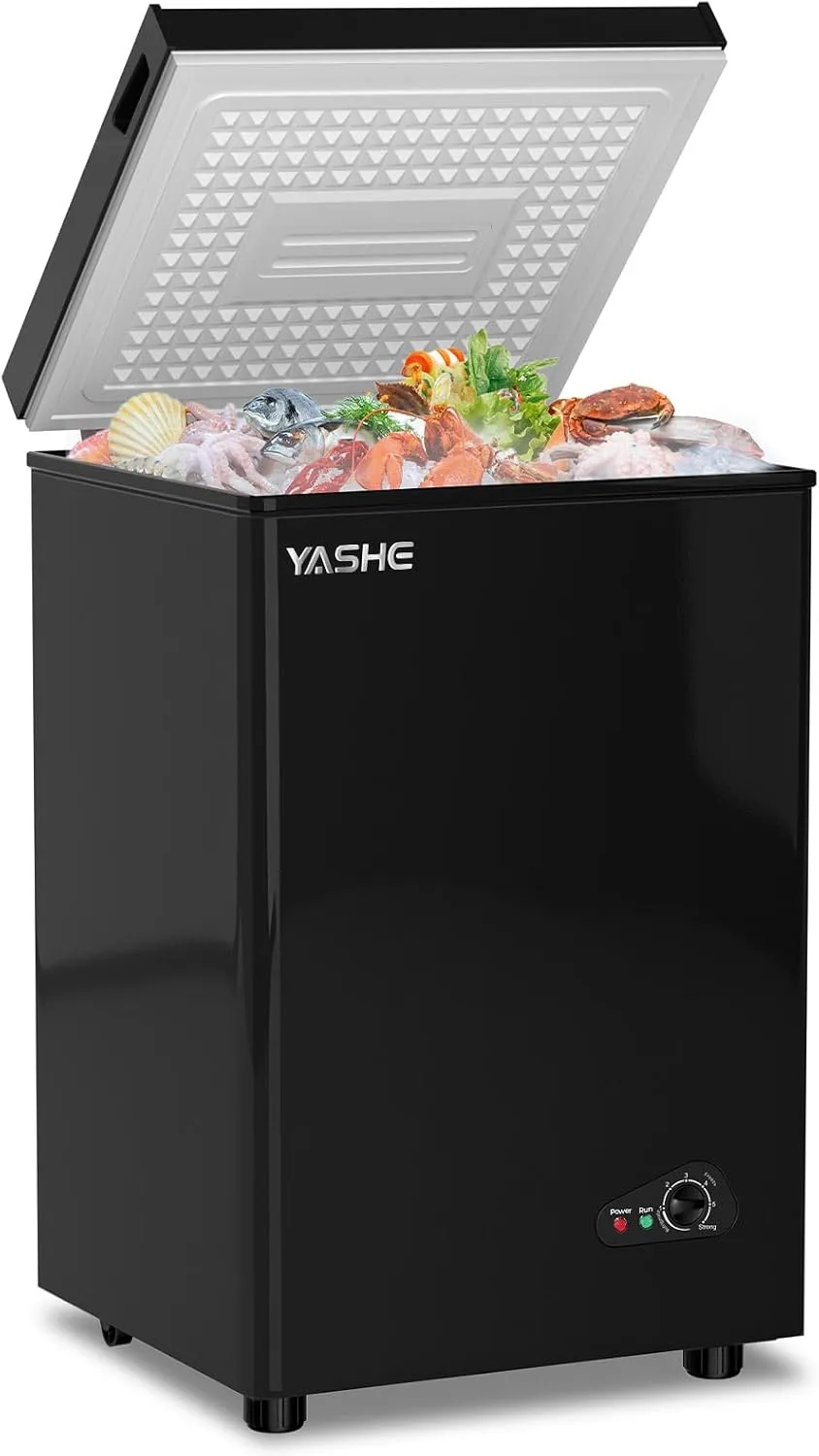 YASHE Congélateur Coffre 100L Noir Pose Libre 2 Paniers