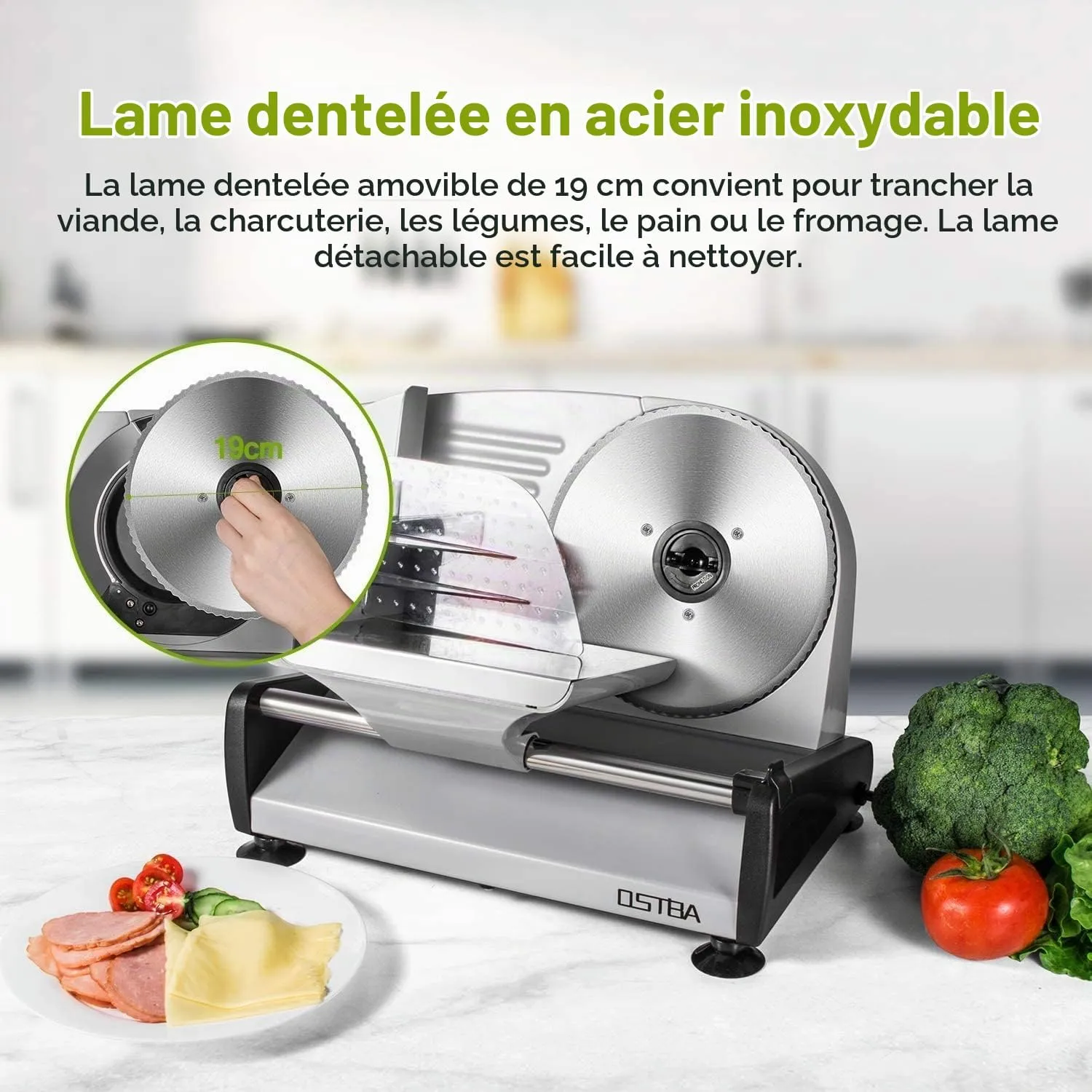 YASHE trancheuse électrique 19 cm 150 W sécurité enfants