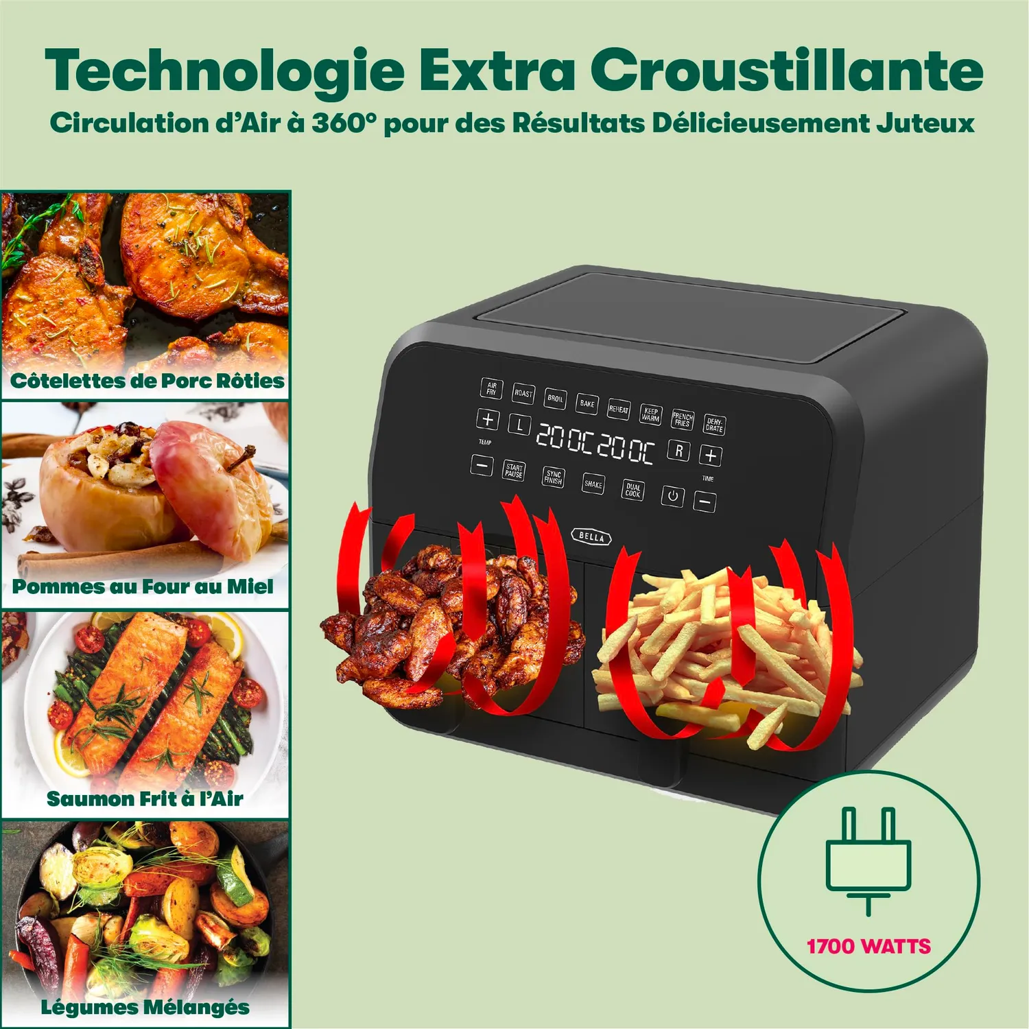 La Bella Double Panier friteuse air 8 QT noir 2850 W