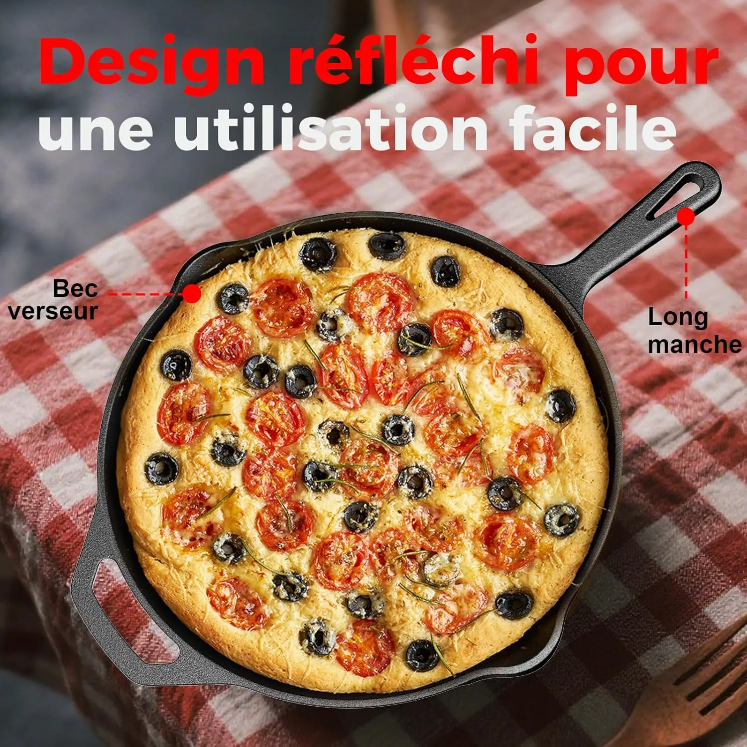 YASHE Poêle en Fonte 26 cm Induction Œufs Viande Four
