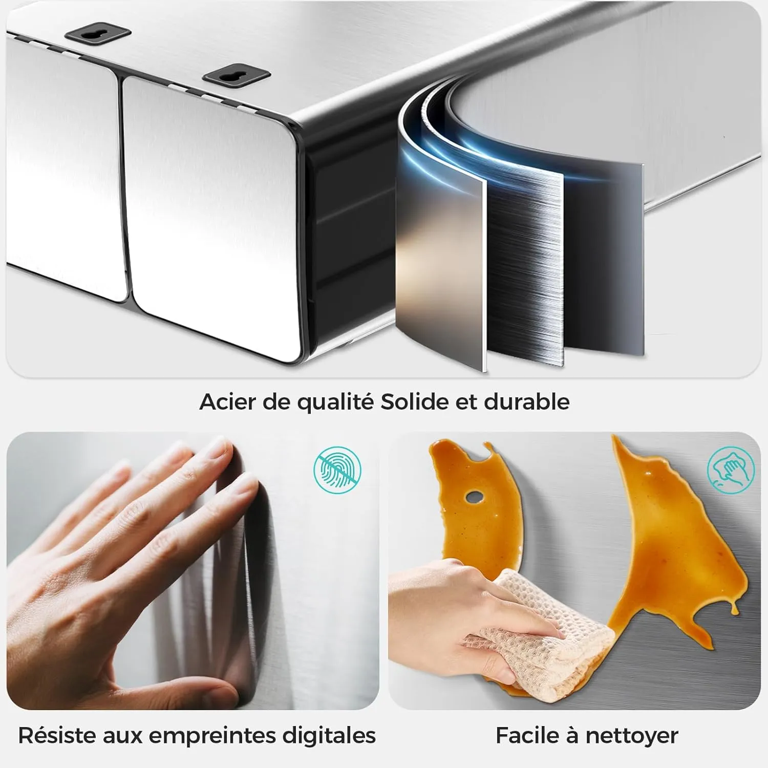 YASHE poubelle double 2x30 L inox anti-traces pédale