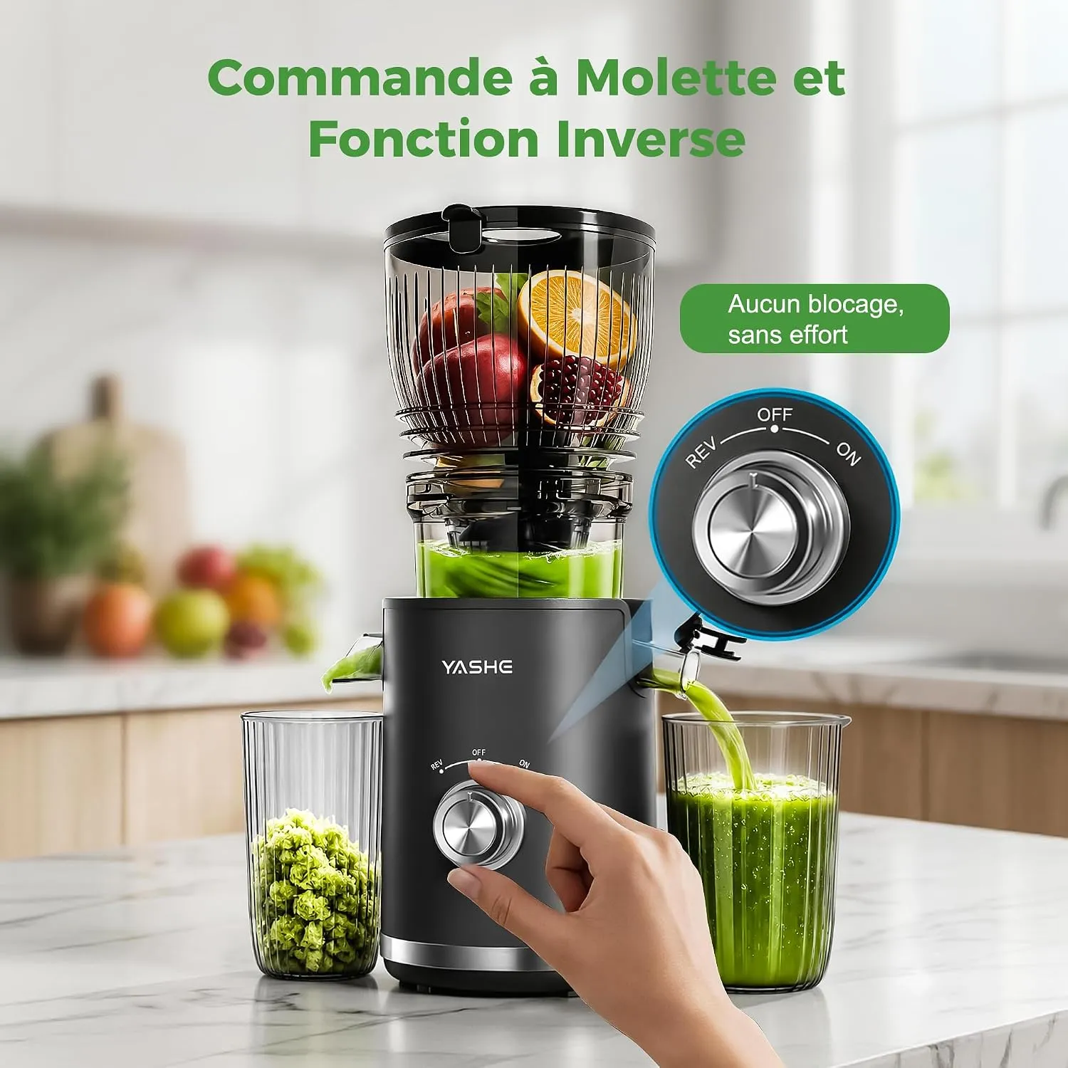 YASHE Extracteur Lent 300W extracteur de jus 148 mm fruits entiers