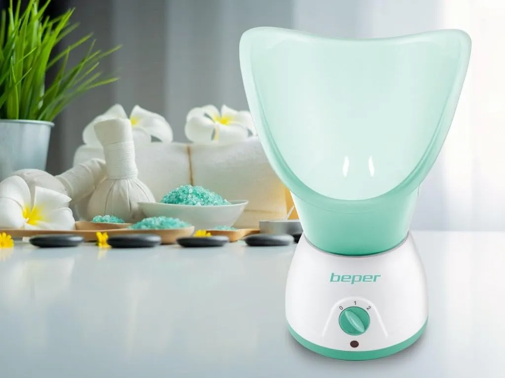 Beper 40.967N sauna facial vapeur blanc vert aromathérapie