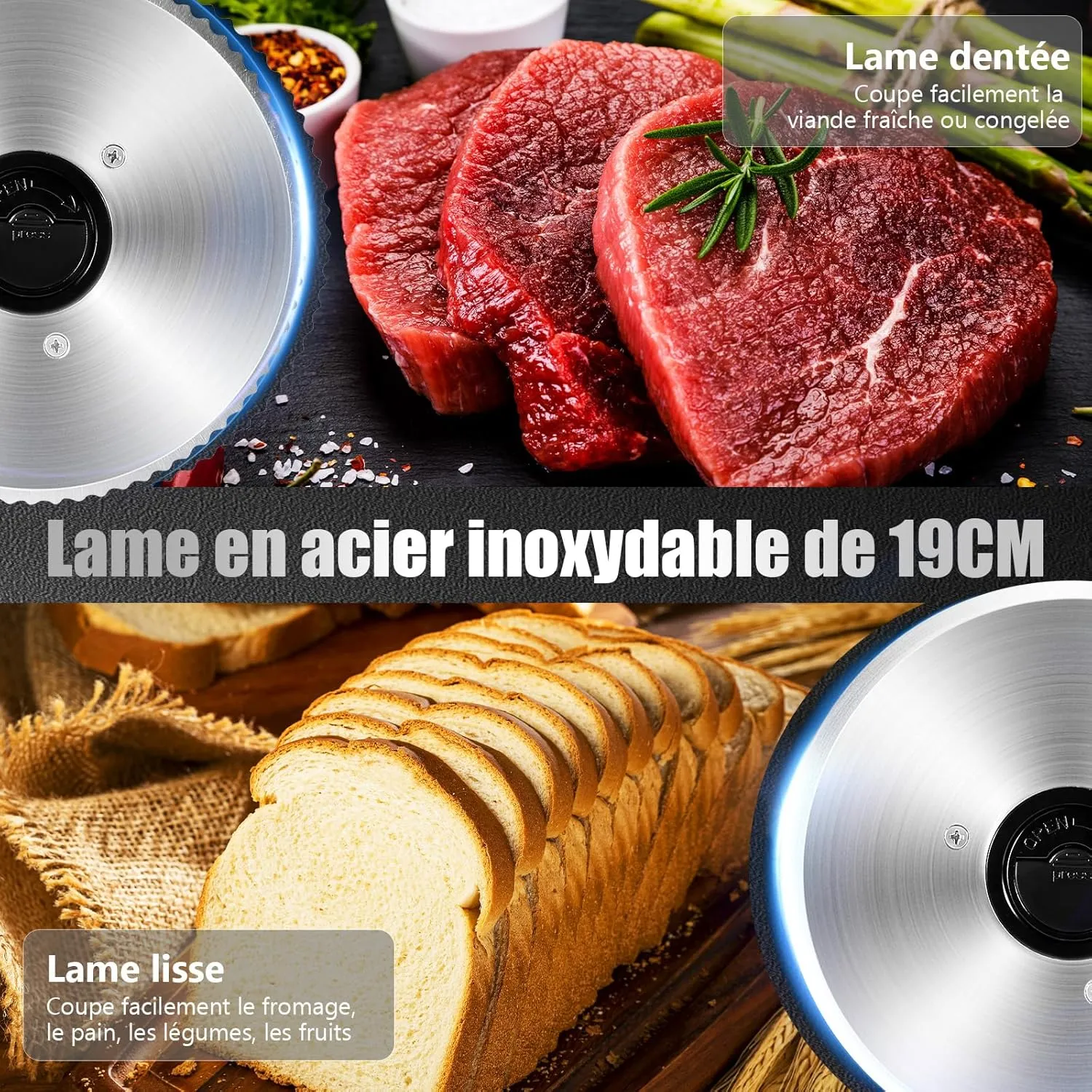 YASHE Trancheuse Électrique 200W 2 Lames 0-15 mm Inox