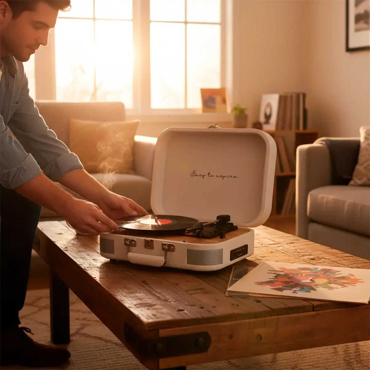 Prixton VC600 platine vinyle crème avec enceintes