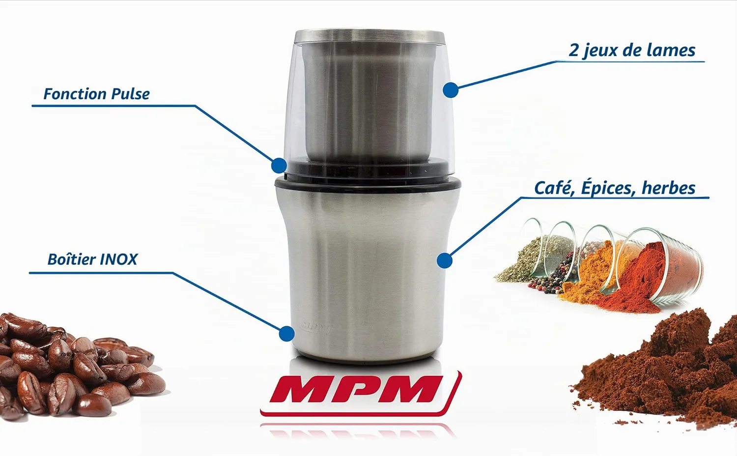 MPM MMK-06M moulin à café électrique 2 x 70 g inox