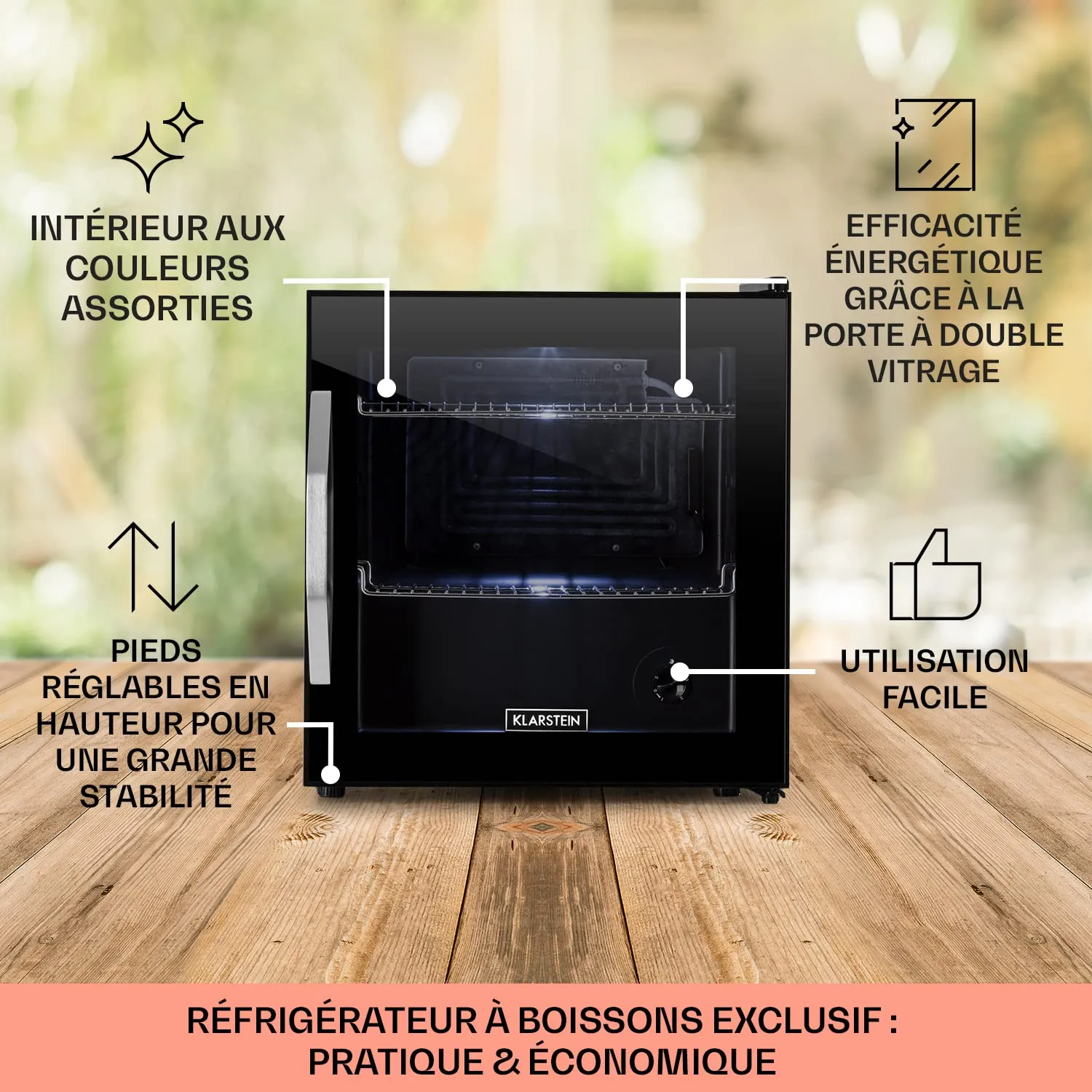Klarstein mini frigo vitré noir 47 L LED