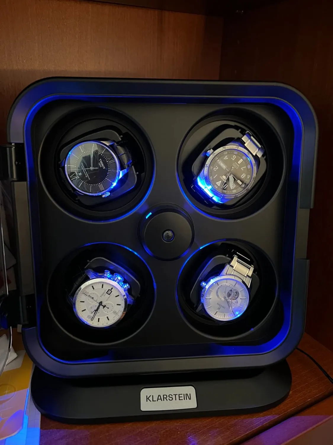 Klarstein remontoir montre automatique 4 montres noir LED bleue