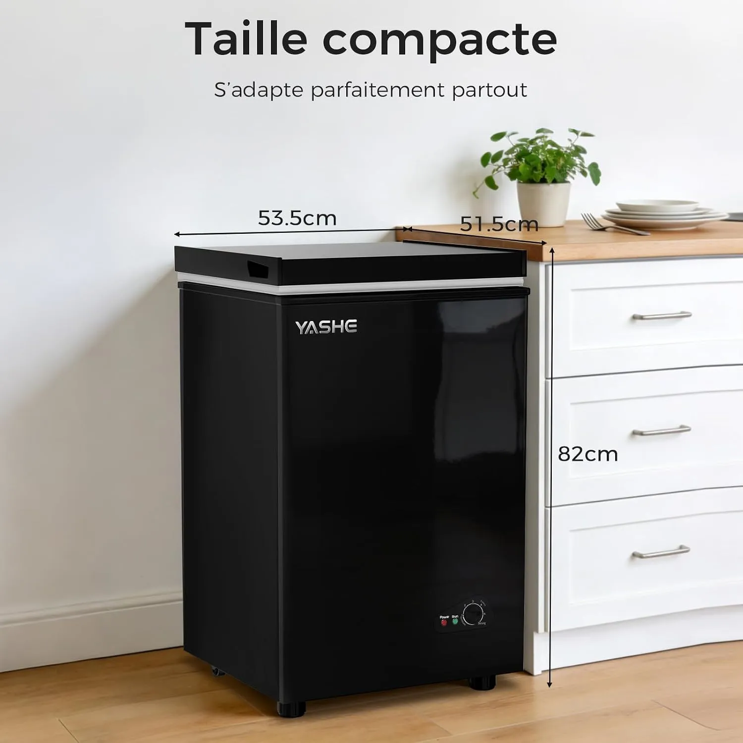 YASHE Congélateur Coffre 100L Noir Pose Libre 2 Paniers