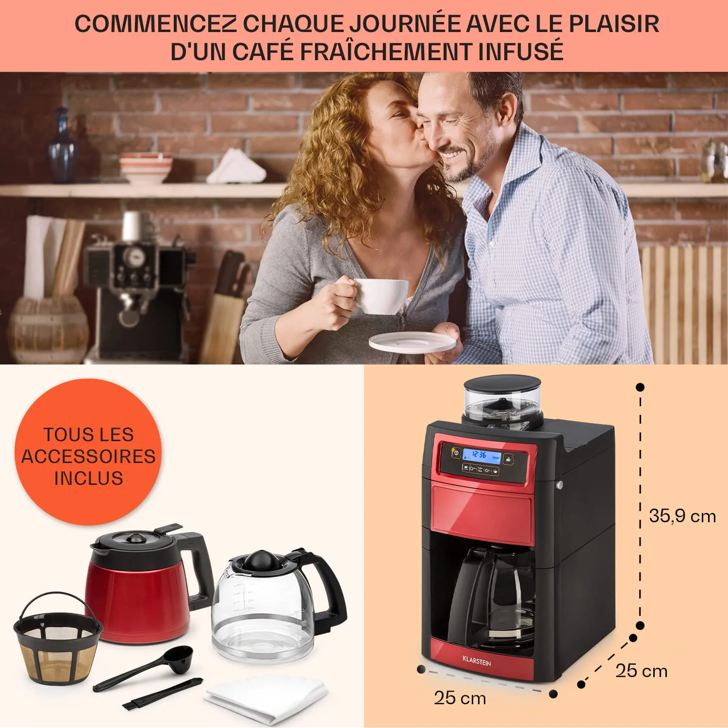 Klarstein machine à café grain 10 tasses 1,25 L