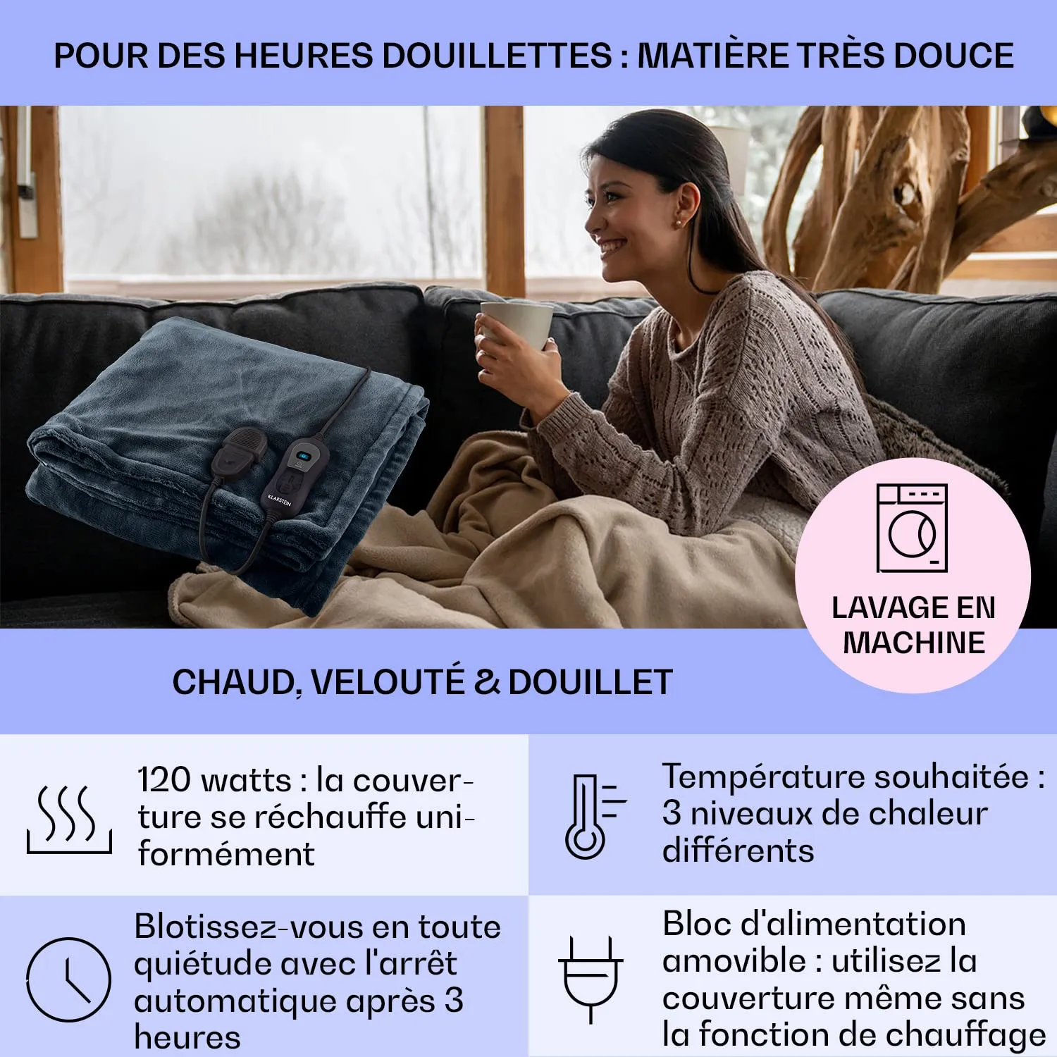 Klarstein couverture chauffante 2 places 180x130cm 120W