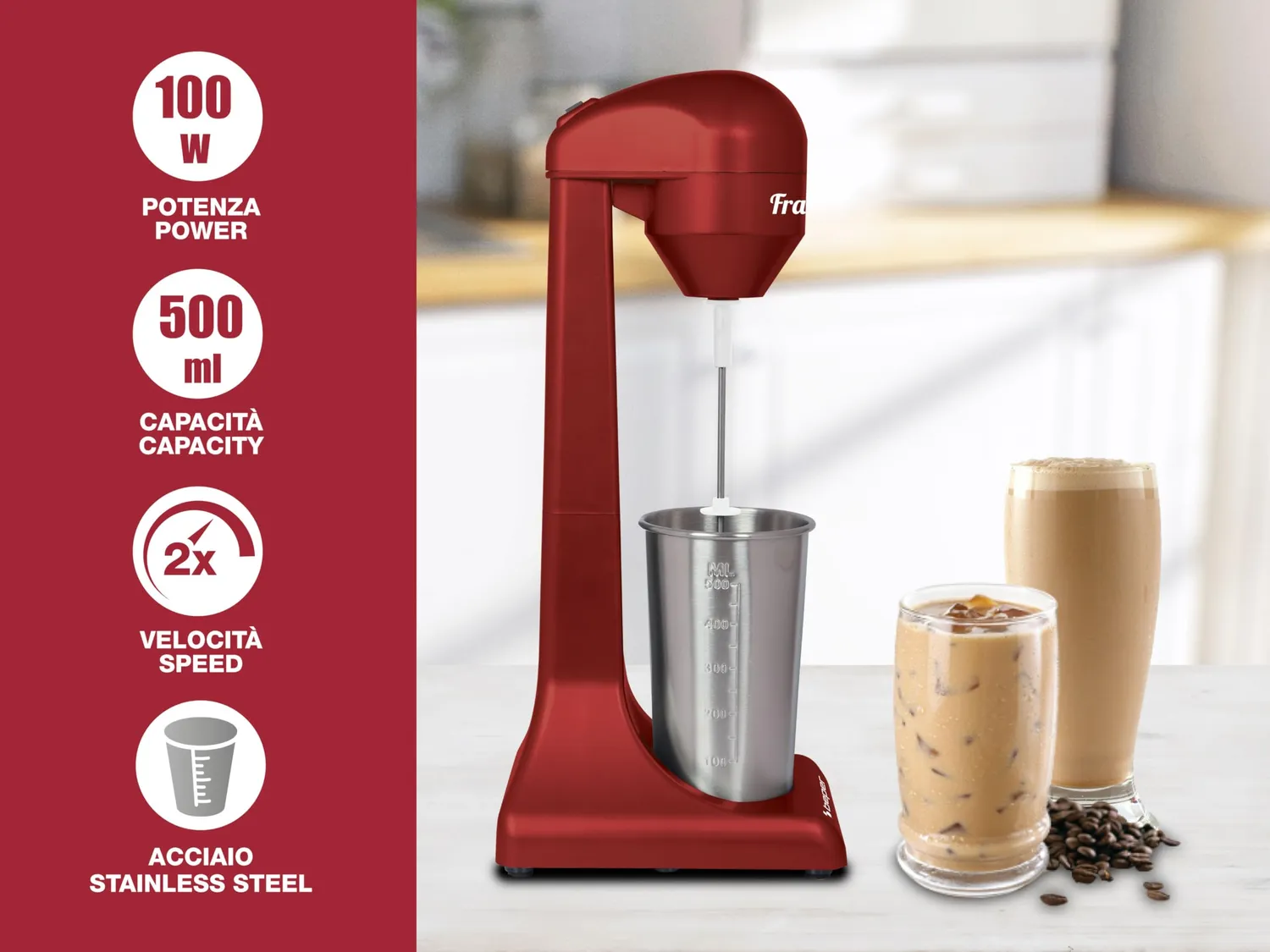 Beper mixeur milkshakes électrique rouge 0,5 L