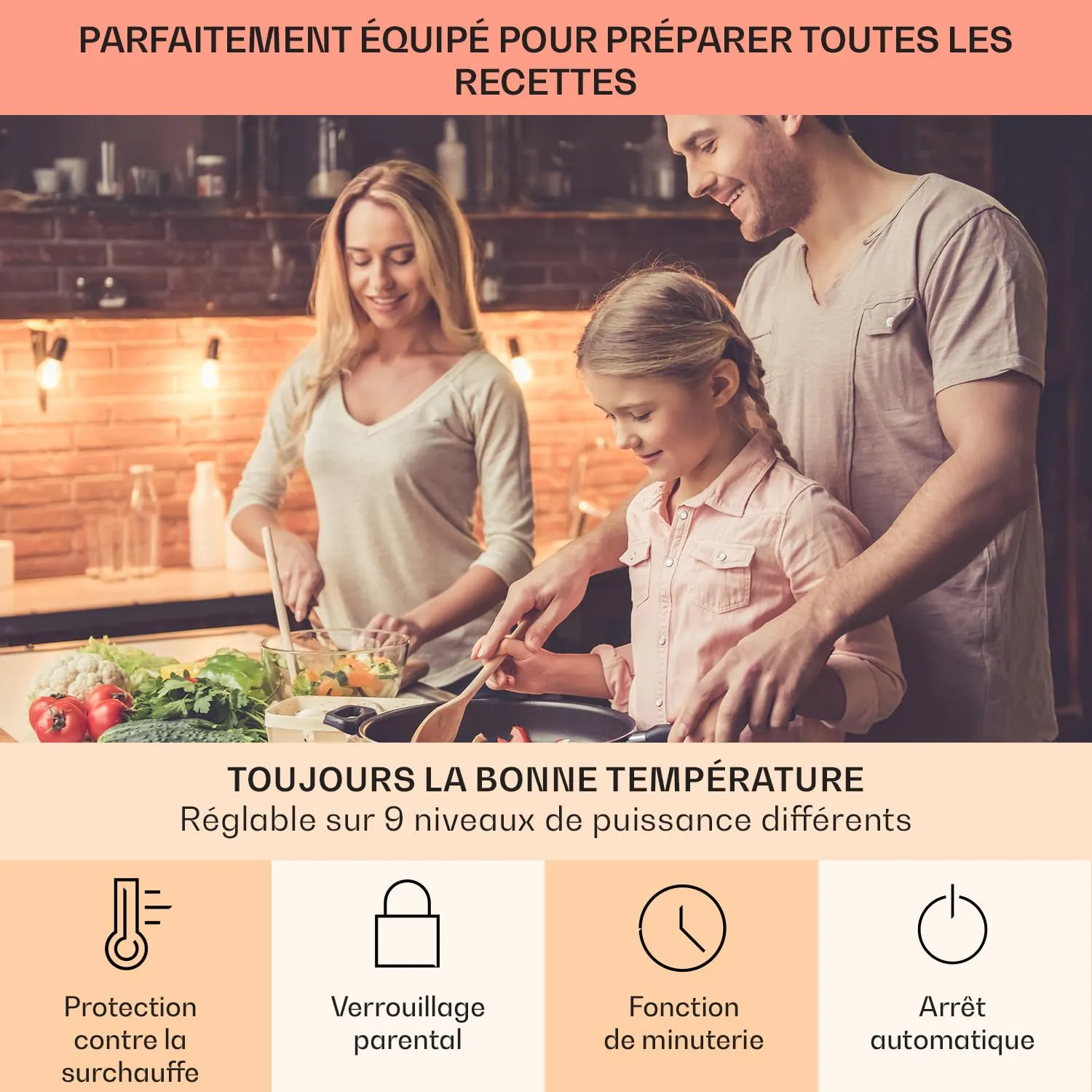 Klarstein 4 Feux 7200W plaque induction encastrable Noir Foncé