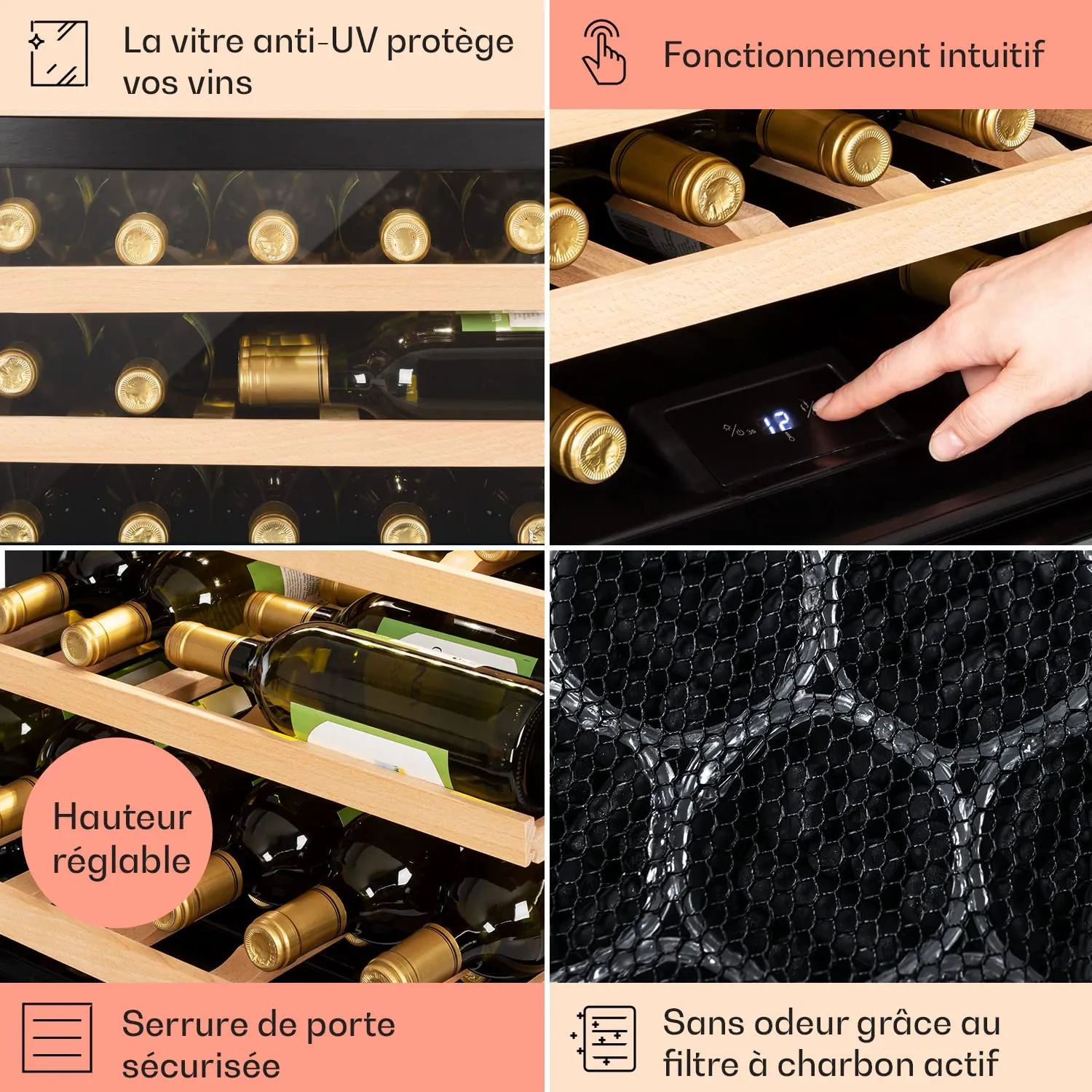 Klarstein Cave à Vin 51L 24 Bouteilles Noir