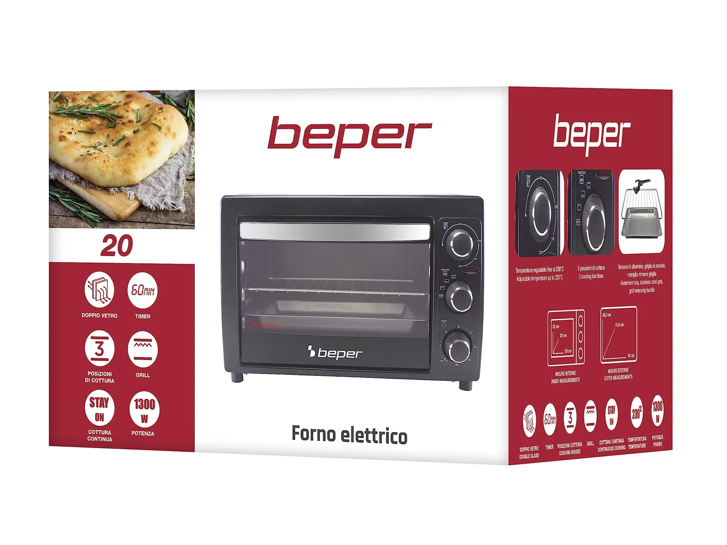 Beper 90.883 four électrique 20 L noir 1300 W 3 modes