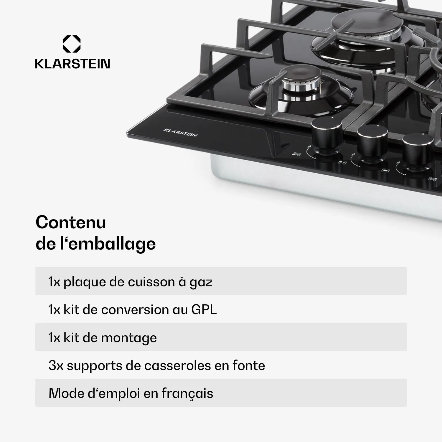Klarstein Ignito Plaque Gaz 5 Feux Noire Vitrocéramique