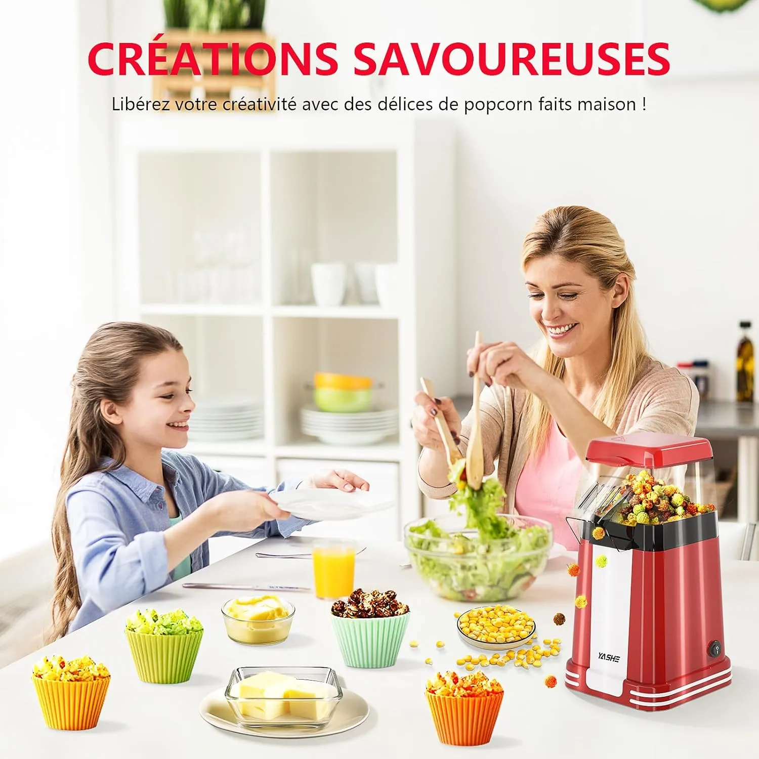 YASHE machine à pop-corn air chaud 1200 W sans huile