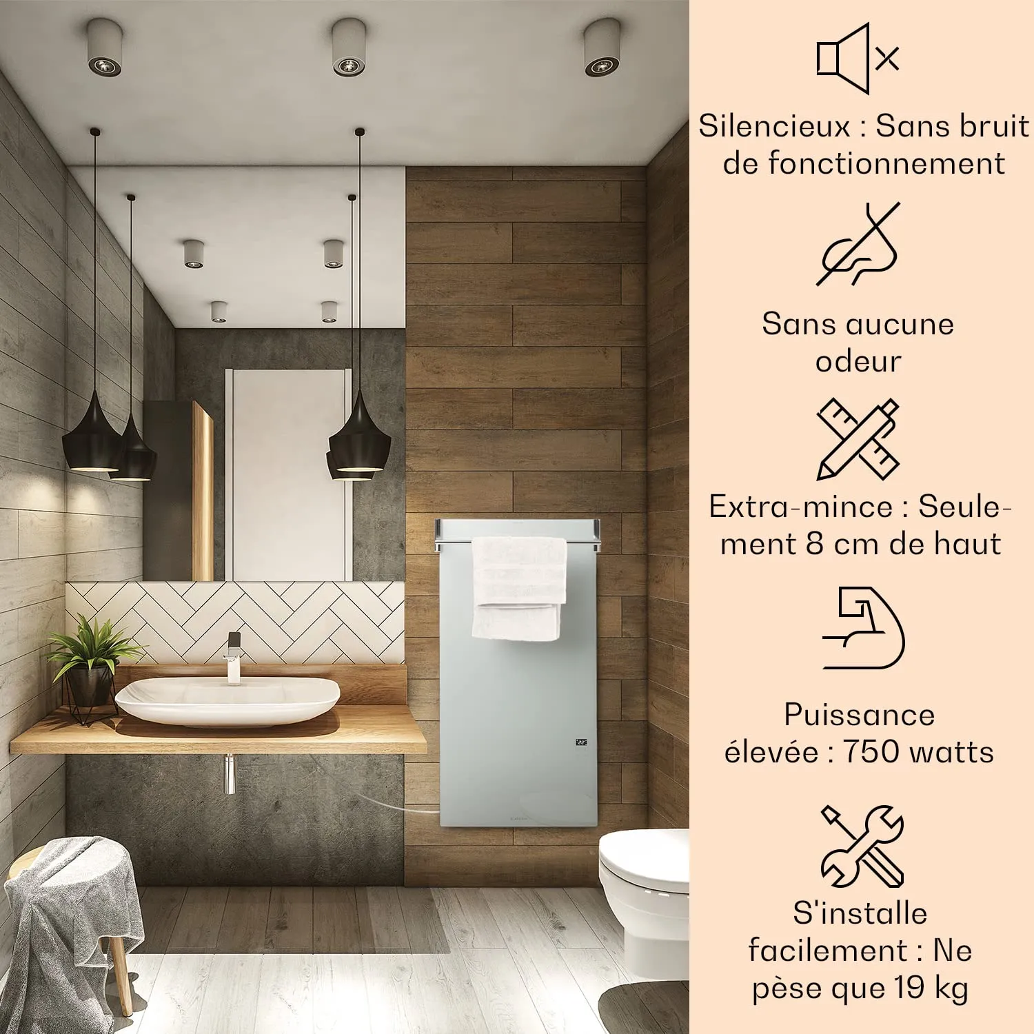 Klarstein Smart chauffage infrarouge mural 850 W WiFi